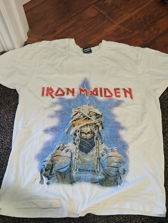 Urban Outfitters Tops - Urban Outfitters White Iron Maiden Graphic Tee with Blue and Red Print